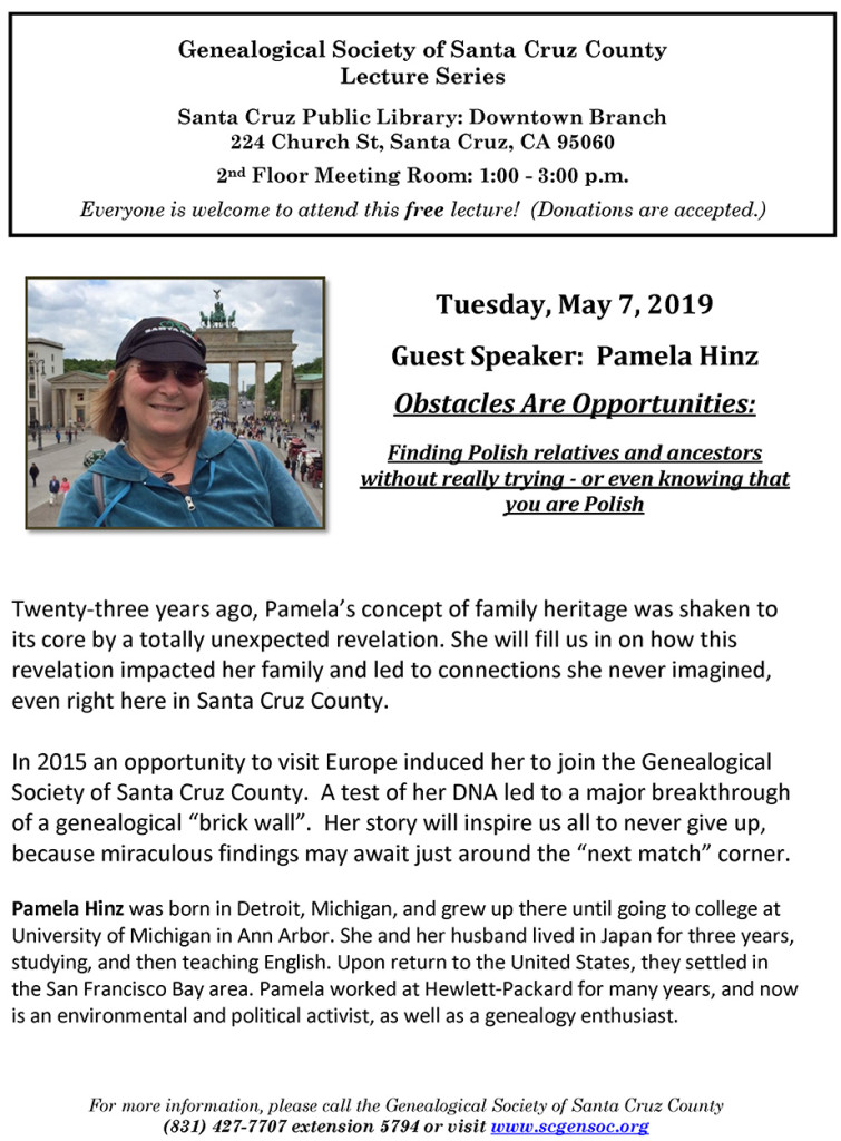 flyer - Polish genealogy - Pam Hinz flyer - May 7, 2019-small